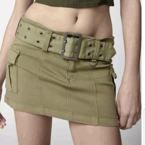 Urban Outfitters Womens Olive Green Joan Belted Micro Mini Skirt L